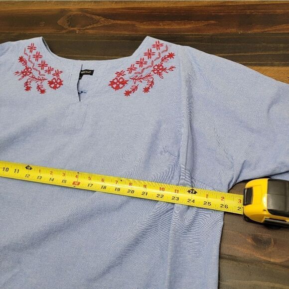 Lane Bryant Denim Cotton Floral Embroidered Blouse Tied Cutout Sleeves Size 18 - Picture 9 of 9